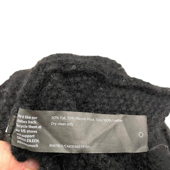 EILEEN FISHER Yak Merino Wool Leather Trim Cardigan Sweater Black Medium Petite - Picture 8 of 8